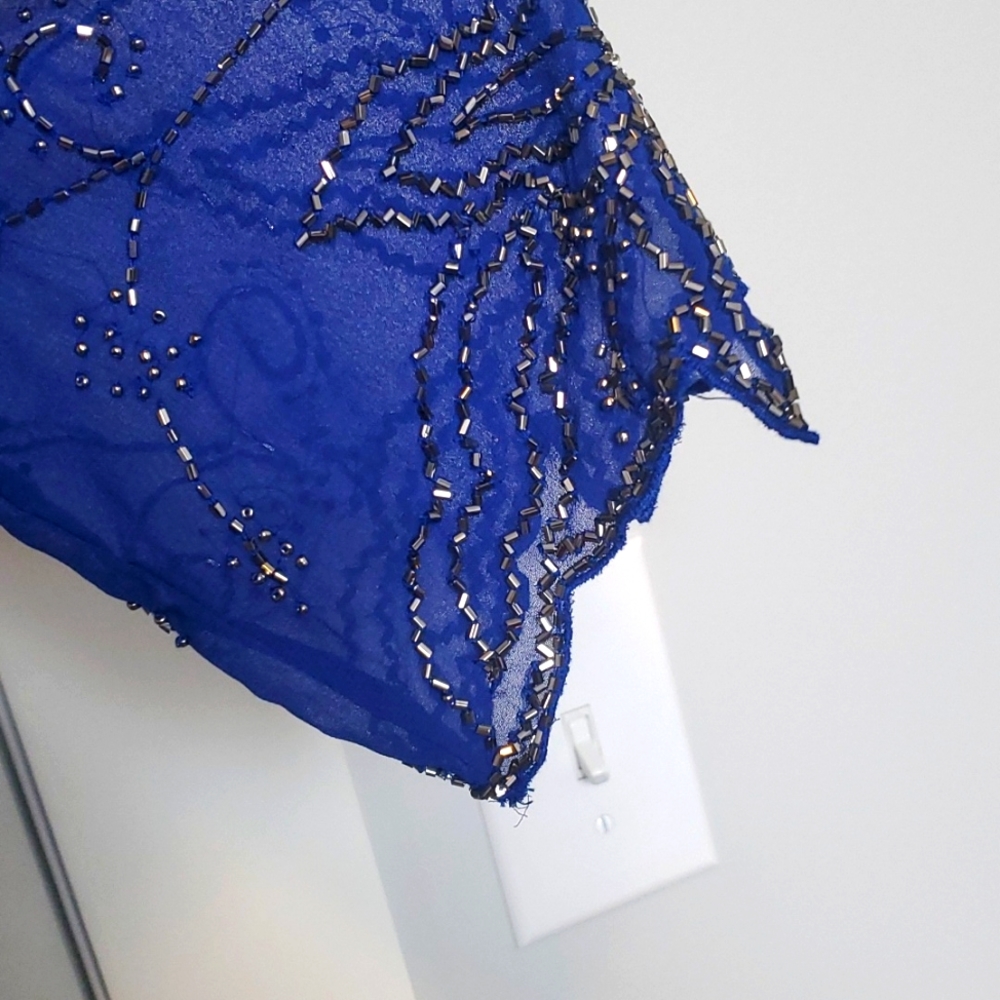 Beautiful Blue JKARA sz 10 long dress with chrome black beading. - Picture 3 of 6